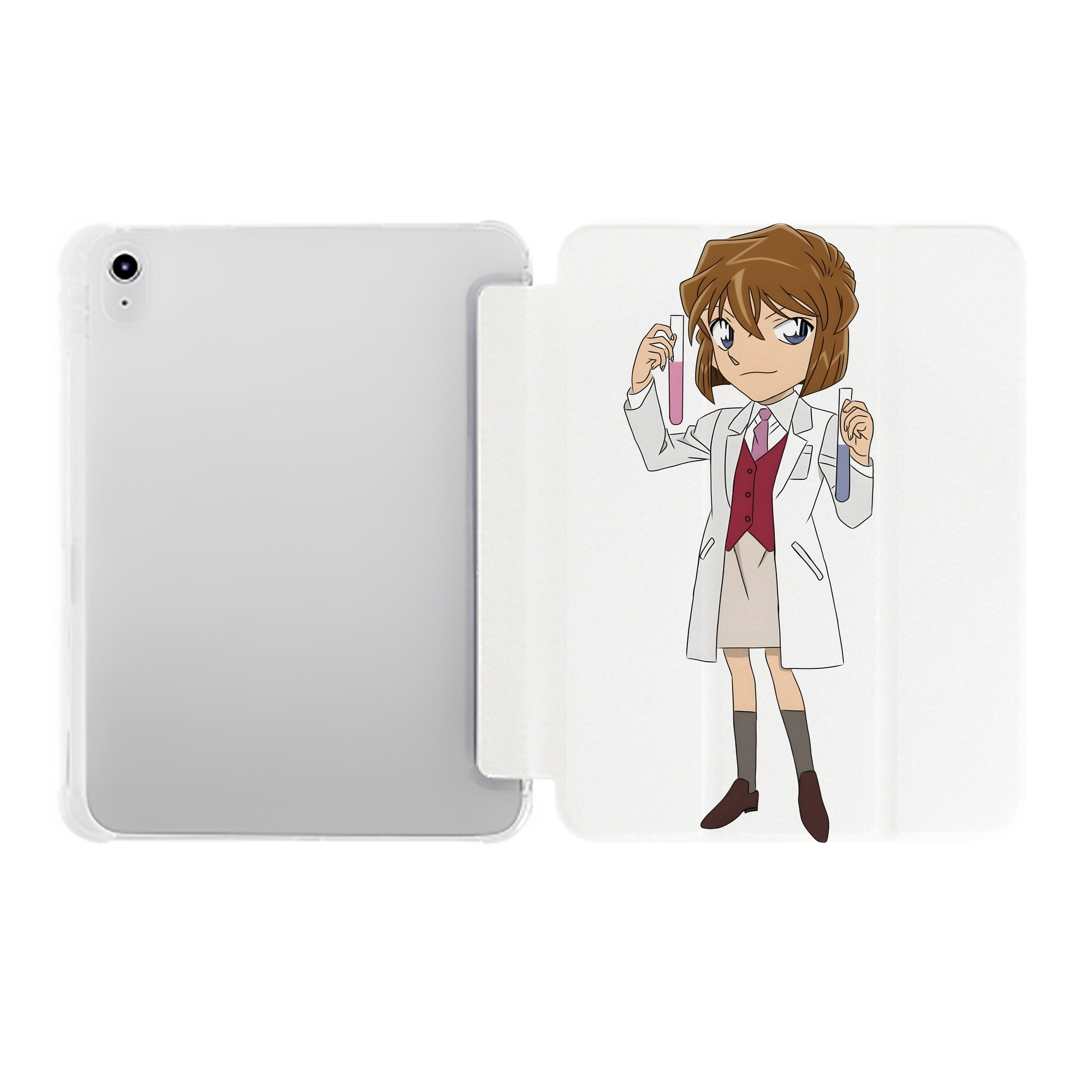 （画像用） 名探偵コナン 灰原 哀 はいばら あい Detective Conan Anita Hailey、Vi Graythorn Haibara Ai IPad ケース ペン収納付き 三つ折りスタンド PUレザー×シリコン 対応機種9.5/10.5/10.9インチ